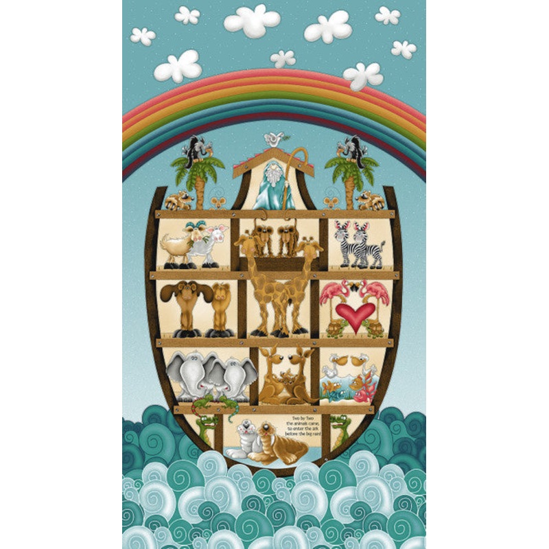 Two By Two Noah Arc Panel 24" Teal Leanne Anderson and Kaytlyn Kuebler Henry Glass Cotton Fabric