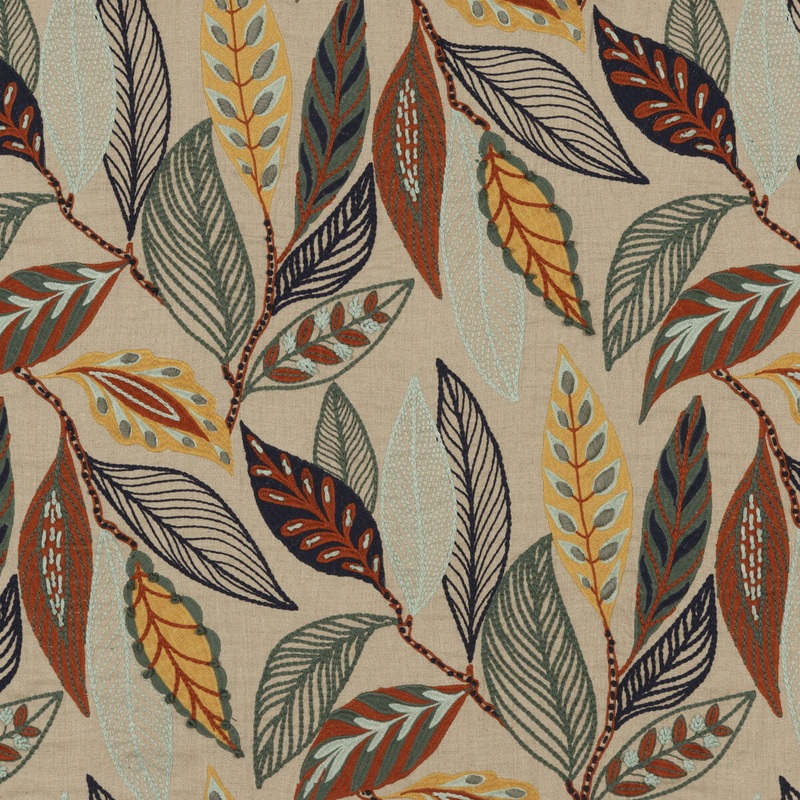 Mulberry Forest Leaves Indigo/Teal Fabric