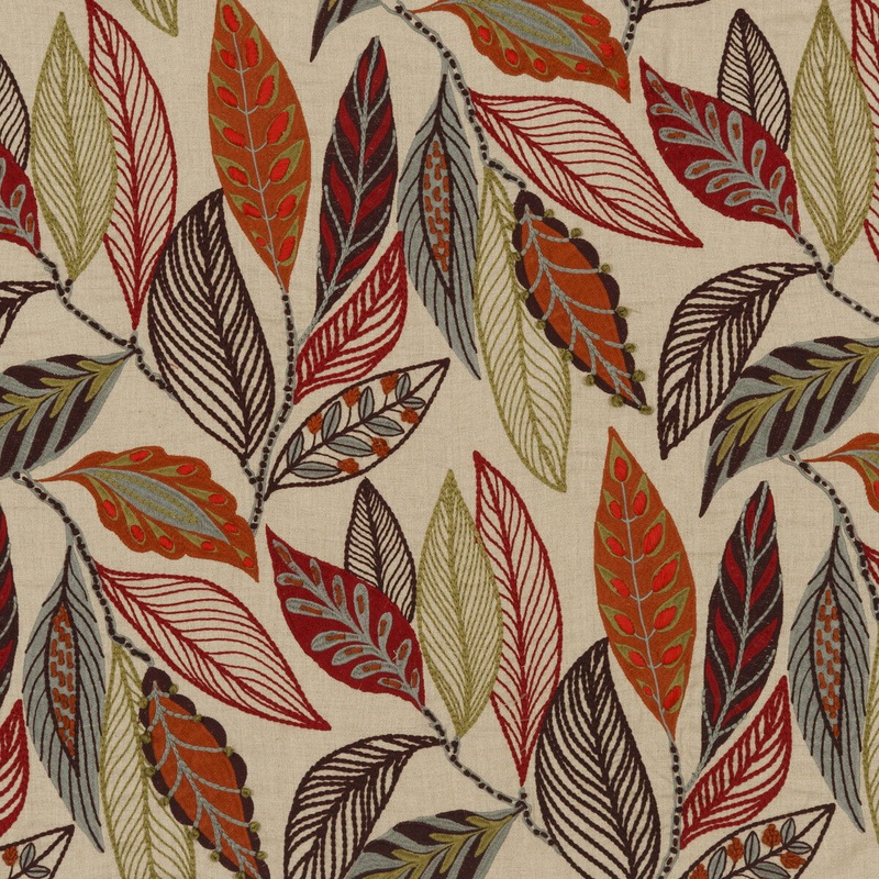Mulberry Forest Leaves Red/Plum Fabric
