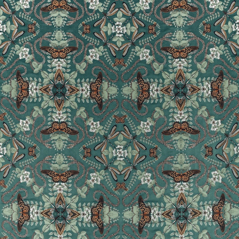 Clarke & Clarke Emerald Forest Teal Jacquard Fabric
