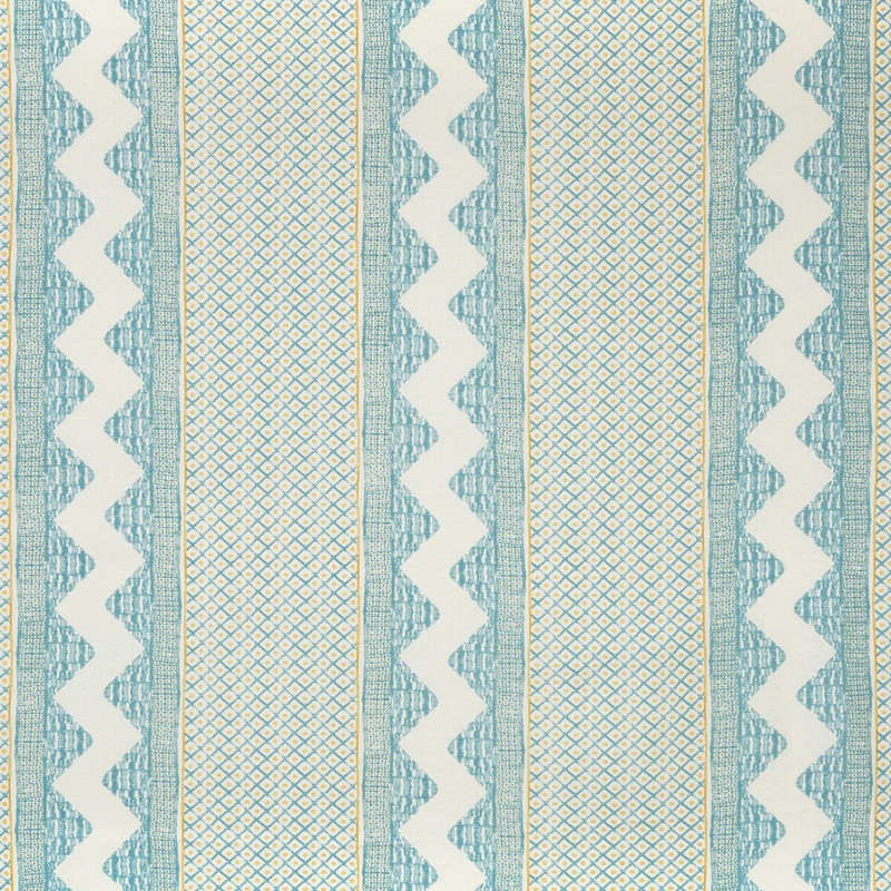 Lee Jofa Whitaker Print Ocean/Gold Fabric