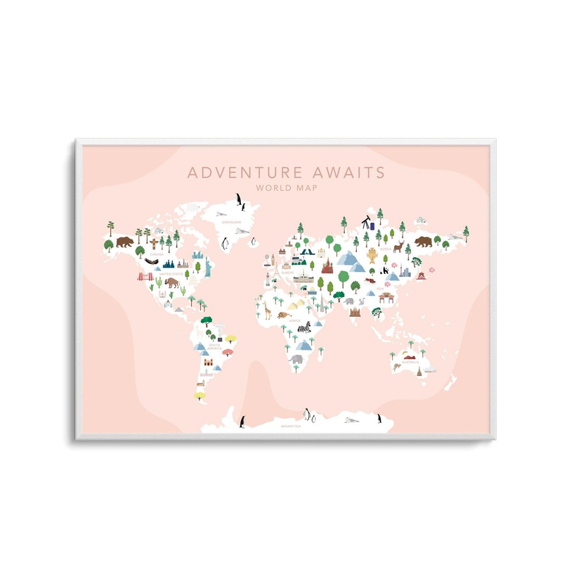 Adventure Awaits World Map | Blush Art Print