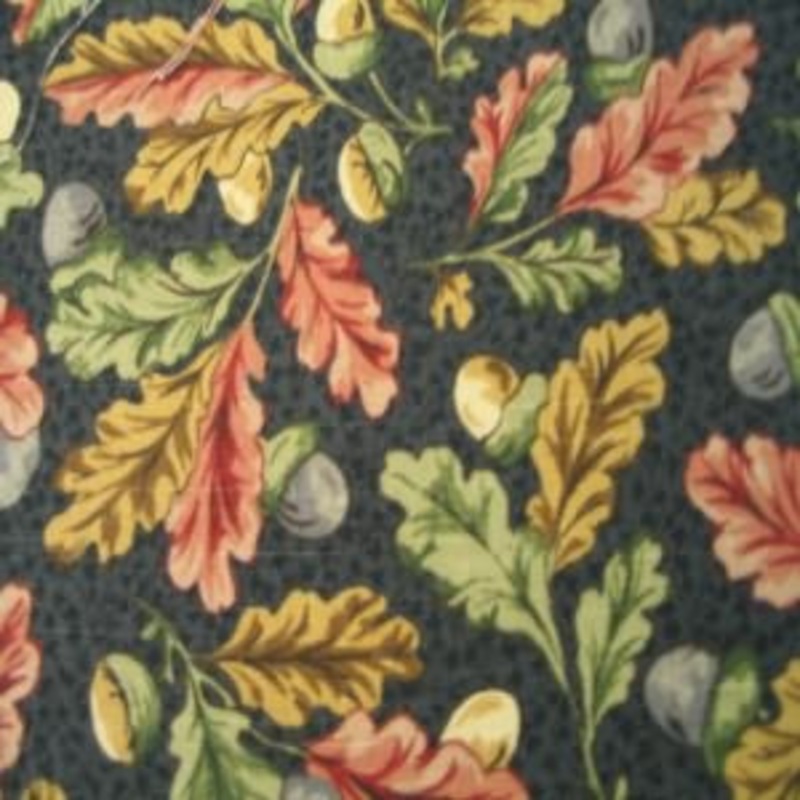 54" Acorns and Leaf Green, Tan and Red with Black Background