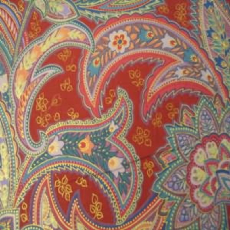 54" Paisley Gold and Green with Brick Red Background