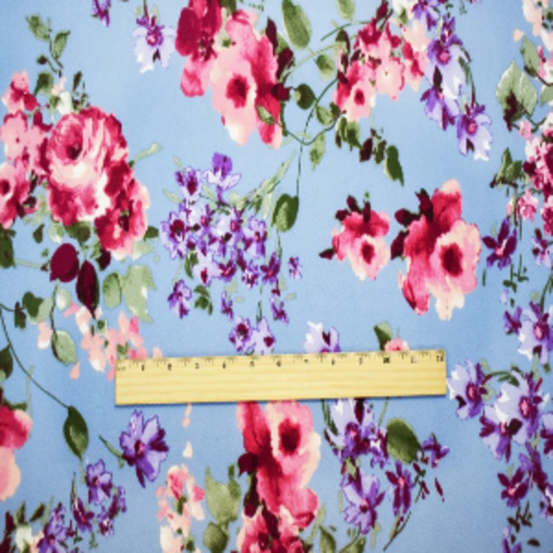 60" Wide Blue-Multi Floral Print Stretch Spandex Liverpool Double Knit Fabric Sold by The Yard 97% Polyester 3% Spandex