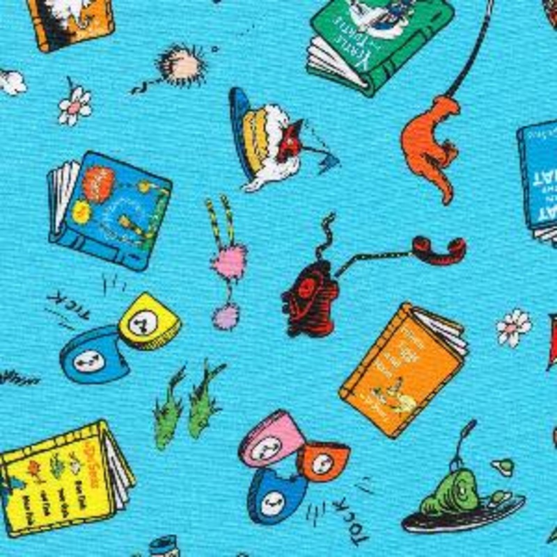 Robert K. Fabrics Celebrate Dr.Seuss Celebration Blue Sold by The Yard 100% Cotton