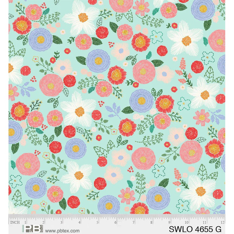 P&B Textiles Stitched With Love Faux Stitches Floral 04655G