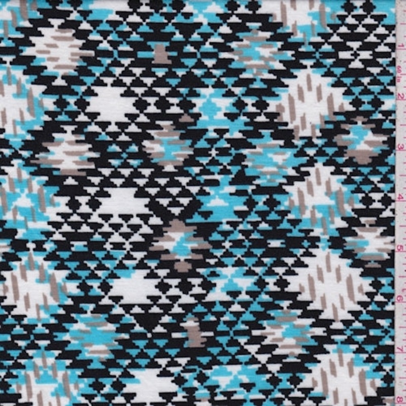 Sky/Black/White Aztec Diamond Jersey Knit Fabric