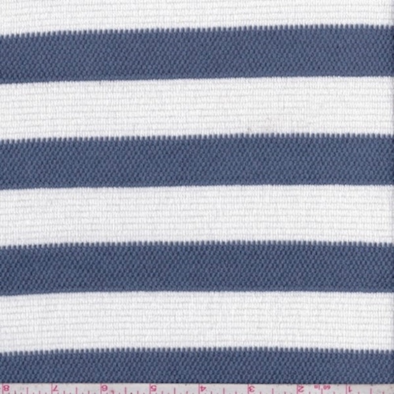 White/Slate Blue Stripe Pique Knit Fabric