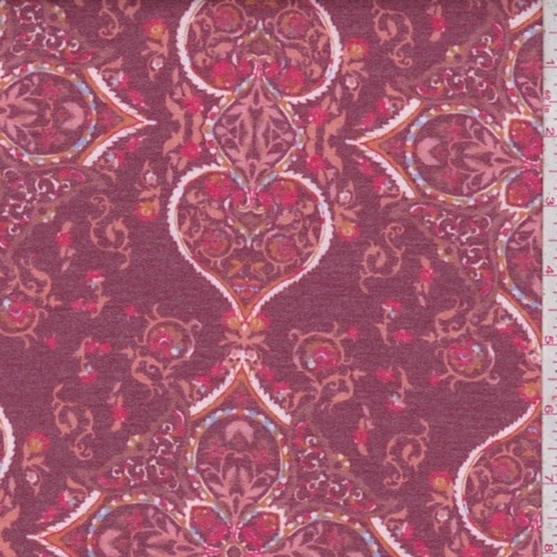 Berry/Salmon/Pumpkin Medallion Baby French Terry Knit Fabric