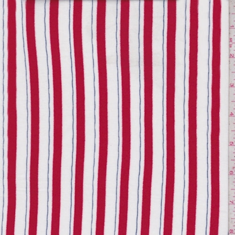 White/Cherry Stripe Rayon Challis Fabric