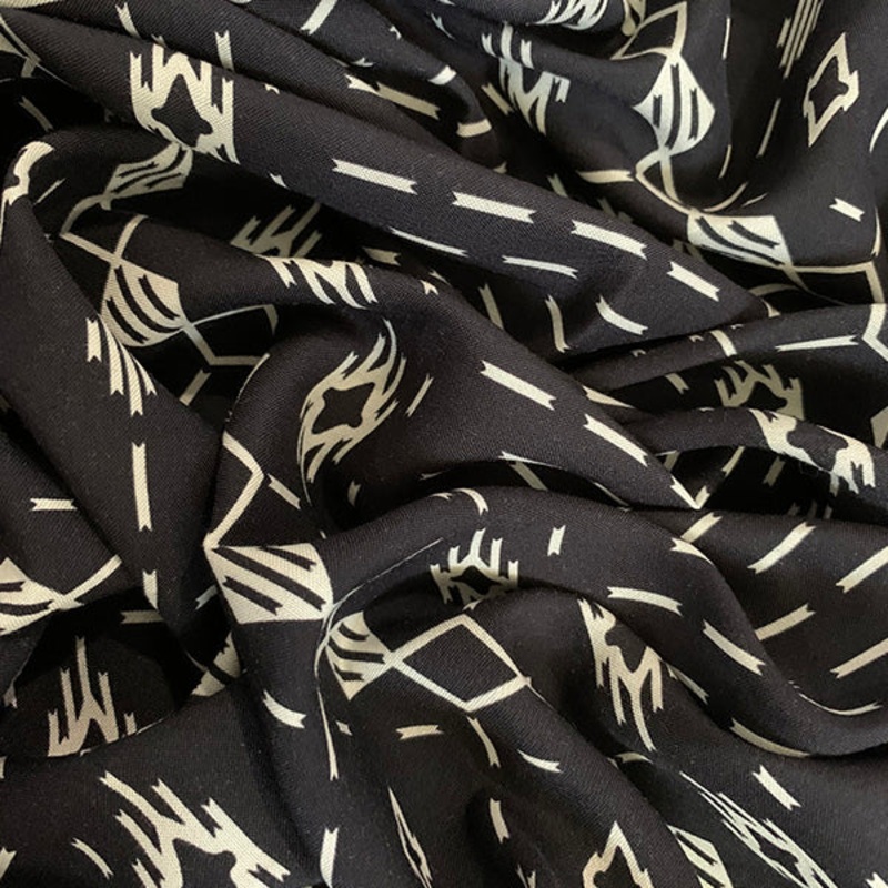 Black and White Novelty Print Rayon Challis Fabric