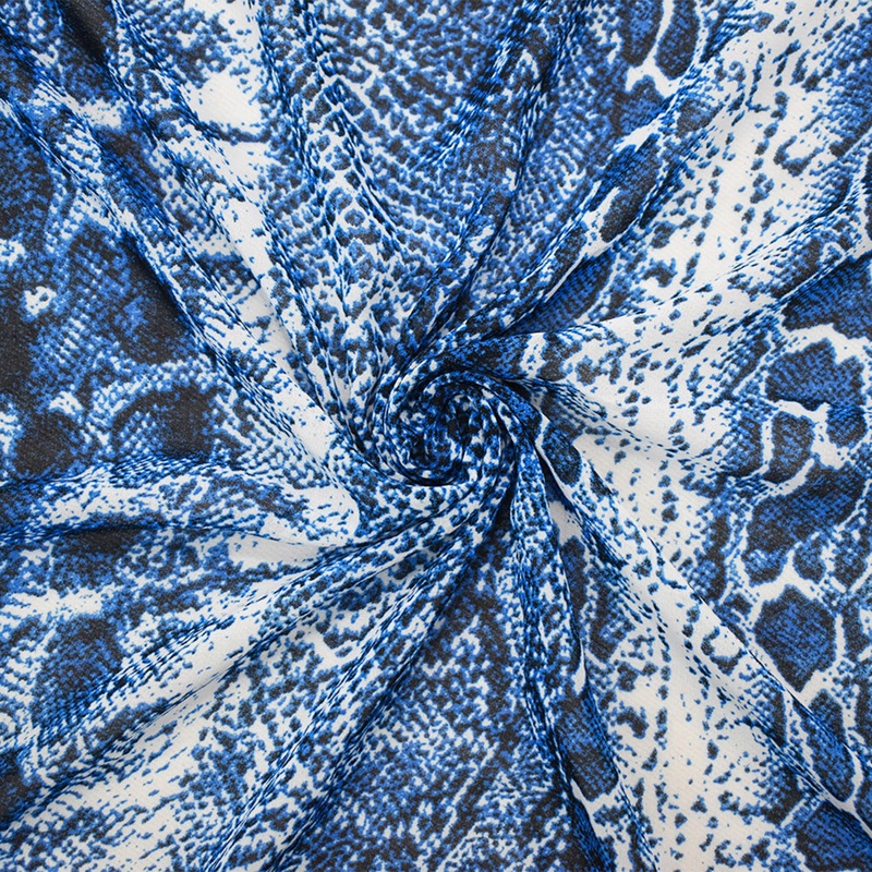 Black-Black-White Poly Reptile Printed Chiffon Woven Fabric
