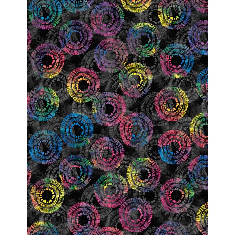 108" Circle Burst Quilt Backing Fabric - Black/Multi - 3030 2122 954