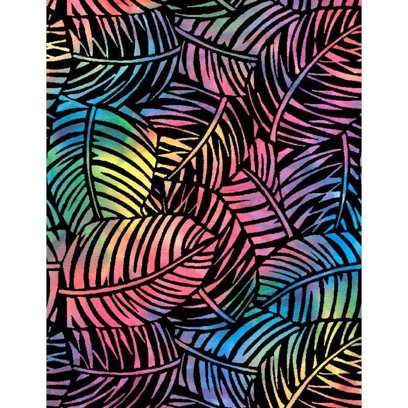 108" Palm Leaves Quilt Backing Fabric - Black/Multi - 1054 2087 990