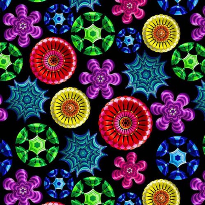 BLK Large Rosette 2684-99 Black - Cotton Fabric